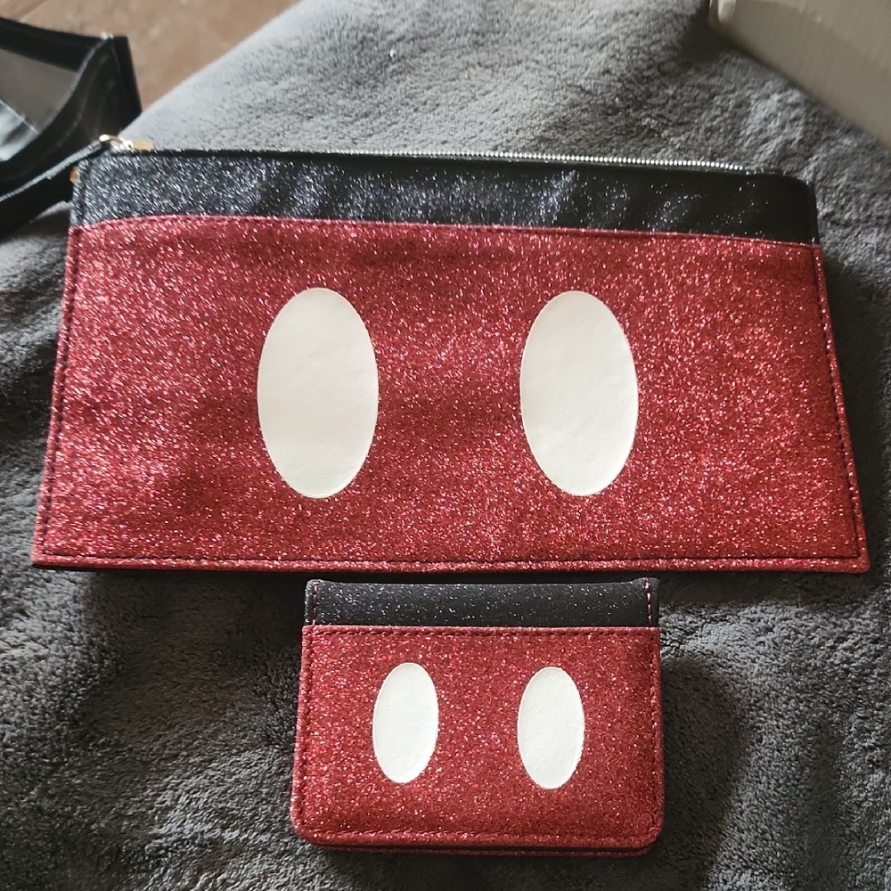 Red Glitter Minnie Clutch and Card Holder Set